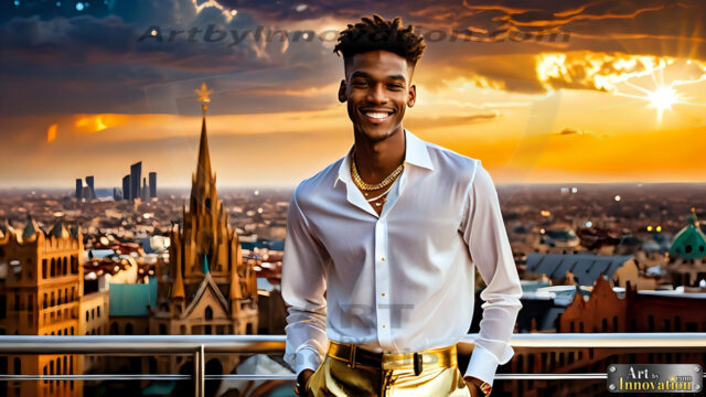 The Men of the Golden City is a collection of AI generated images of beautiful, glamorous, handsome guys in the heavens. The heavenly landscape evokes a sense of magnificence, the majestic gothic architecture, is detailed and crafted to create an atmosphere of reverence and divine glory. The mystical and galactic landscape highlights the golden city. The great detail of the city and the billowing clouds. A golden river flows from the city to the end of the galaxy. The vast galaxy almost covers the image. The stars and constellations sparkle in the galaxy. The city has massive, magnificent, majestic gothic architecture.