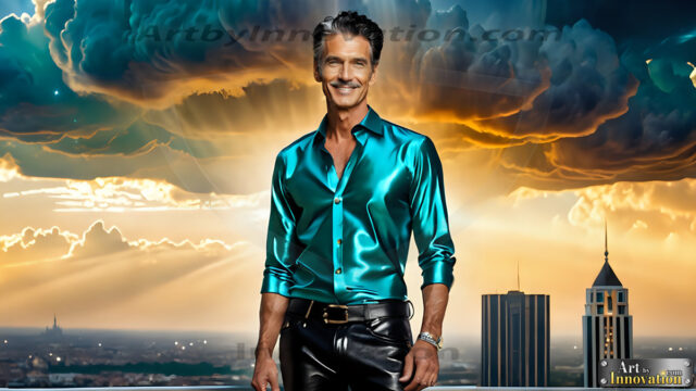 The Men of the Golden City is a collection of AI generated images of beautiful, glamorous, handsome guys in the heavens. The heavenly landscape evokes a sense of magnificence, the majestic gothic architecture, is detailed and crafted to create an atmosphere of reverence and divine glory. The mystical and galactic landscape highlights the golden city. The great detail of the city and the billowing clouds. A golden river flows from the city to the end of the galaxy. The vast galaxy almost covers the image. The stars and constellations sparkle in the galaxy. The city has massive, magnificent, majestic gothic architecture.