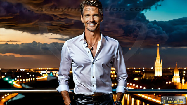 The Men of the Golden City is a collection of AI generated images of beautiful, glamorous, handsome guys in the heavens. The heavenly landscape evokes a sense of magnificence, the majestic gothic architecture, is detailed and crafted to create an atmosphere of reverence and divine glory. The mystical and galactic landscape highlights the golden city. The great detail of the city and the billowing clouds. A golden river flows from the city to the end of the galaxy. The vast galaxy almost covers the image. The stars and constellations sparkle in the galaxy. The city has massive, magnificent, majestic gothic architecture.