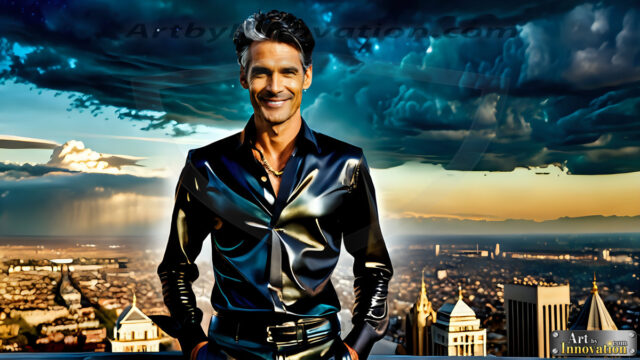 The Men of the Golden City is a collection of AI generated images of beautiful, glamorous, handsome guys in the heavens. The heavenly landscape evokes a sense of magnificence, the majestic gothic architecture, is detailed and crafted to create an atmosphere of reverence and divine glory. The mystical and galactic landscape highlights the golden city. The great detail of the city and the billowing clouds. A golden river flows from the city to the end of the galaxy. The vast galaxy almost covers the image. The stars and constellations sparkle in the galaxy. The city has massive, magnificent, majestic gothic architecture.