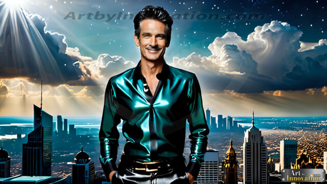 The Men of the Golden City is a collection of AI generated images of beautiful, glamorous, handsome guys in the heavens. The heavenly landscape evokes a sense of magnificence, the majestic gothic architecture, is detailed and crafted to create an atmosphere of reverence and divine glory. The mystical and galactic landscape highlights the golden city. The great detail of the city and the billowing clouds. A golden river flows from the city to the end of the galaxy. The vast galaxy almost covers the image. The stars and constellations sparkle in the galaxy. The city has massive, magnificent, majestic gothic architecture.