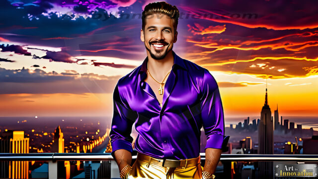 The Men of the Golden City is a collection of AI generated images of beautiful, glamorous, handsome guys in the heavens. The heavenly landscape evokes a sense of magnificence, the majestic gothic architecture, is detailed and crafted to create an atmosphere of reverence and divine glory. The mystical and galactic landscape highlights the golden city. The great detail of the city and the billowing clouds. A golden river flows from the city to the end of the galaxy. The vast galaxy almost covers the image. The stars and constellations sparkle in the galaxy. The city has massive, magnificent, majestic gothic architecture.