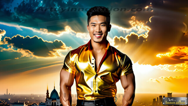 The Men of the Golden City is a collection of AI generated images of beautiful, glamorous, handsome guys in the heavens. The heavenly landscape evokes a sense of magnificence, the majestic gothic architecture, is detailed and crafted to create an atmosphere of reverence and divine glory. The mystical and galactic landscape highlights the golden city. The great detail of the city and the billowing clouds. A golden river flows from the city to the end of the galaxy. The vast galaxy almost covers the image. The stars and constellations sparkle in the galaxy. The city has massive, magnificent, majestic gothic architecture.