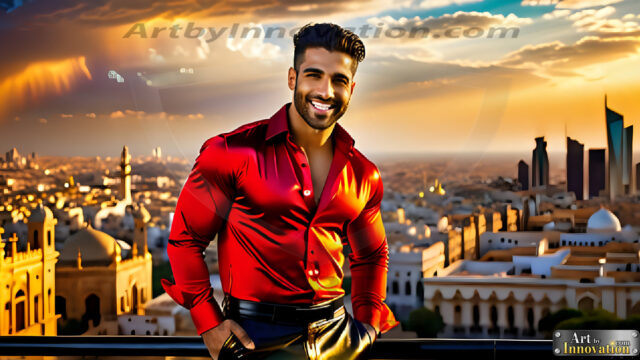 The Men of the Golden City is a collection of AI generated images of beautiful, glamorous, handsome guys in the heavens. The heavenly landscape evokes a sense of magnificence, the majestic gothic architecture, is detailed and crafted to create an atmosphere of reverence and divine glory. The mystical and galactic landscape highlights the golden city. The great detail of the city and the billowing clouds. A golden river flows from the city to the end of the galaxy. The vast galaxy almost covers the image. The stars and constellations sparkle in the galaxy. The city has massive, magnificent, majestic gothic architecture.