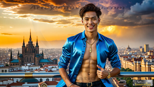 The Men of the Golden City is a collection of AI generated images of beautiful, glamorous, handsome guys in the heavens. The heavenly landscape evokes a sense of magnificence, the majestic gothic architecture, is detailed and crafted to create an atmosphere of reverence and divine glory. The mystical and galactic landscape highlights the golden city. The great detail of the city and the billowing clouds. A golden river flows from the city to the end of the galaxy. The vast galaxy almost covers the image. The stars and constellations sparkle in the galaxy. The city has massive, magnificent, majestic gothic architecture.