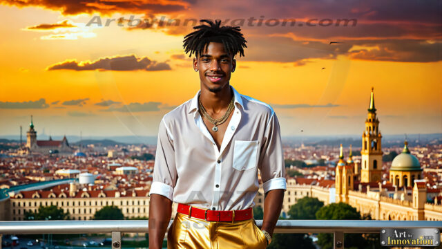 The Men of the Golden City is a collection of AI generated images of beautiful, glamorous, handsome guys in the heavens. The heavenly landscape evokes a sense of magnificence, the majestic gothic architecture, is detailed and crafted to create an atmosphere of reverence and divine glory. The mystical and galactic landscape highlights the golden city. The great detail of the city and the billowing clouds. A golden river flows from the city to the end of the galaxy. The vast galaxy almost covers the image. The stars and constellations sparkle in the galaxy. The city has massive, magnificent, majestic gothic architecture.