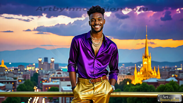 The Men of the Golden City is a collection of AI generated images of beautiful, glamorous, handsome guys in the heavens. The heavenly landscape evokes a sense of magnificence, the majestic gothic architecture, is detailed and crafted to create an atmosphere of reverence and divine glory. The mystical and galactic landscape highlights the golden city. The great detail of the city and the billowing clouds. A golden river flows from the city to the end of the galaxy. The vast galaxy almost covers the image. The stars and constellations sparkle in the galaxy. The city has massive, magnificent, majestic gothic architecture.