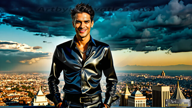 The Men of the Golden City is a collection of AI generated images of beautiful, glamorous, handsome guys in the heavens. The heavenly landscape evokes a sense of magnificence, the majestic gothic architecture, is detailed and crafted to create an atmosphere of reverence and divine glory. The mystical and galactic landscape highlights the golden city. The great detail of the city and the billowing clouds. A golden river flows from the city to the end of the galaxy. The vast galaxy almost covers the image. The stars and constellations sparkle in the galaxy. The city has massive, magnificent, majestic gothic architecture.