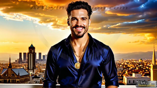 The Men of the Golden City is a collection of AI generated images of beautiful, glamorous, handsome guys in the heavens. The heavenly landscape evokes a sense of magnificence, the majestic gothic architecture, is detailed and crafted to create an atmosphere of reverence and divine glory. The mystical and galactic landscape highlights the golden city. The great detail of the city and the billowing clouds. A golden river flows from the city to the end of the galaxy. The vast galaxy almost covers the image. The stars and constellations sparkle in the galaxy. The city has massive, magnificent, majestic gothic architecture.