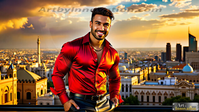 The Men of the Golden City is a collection of AI generated images of beautiful, glamorous, handsome guys in the heavens. The heavenly landscape evokes a sense of magnificence, the majestic gothic architecture, is detailed and crafted to create an atmosphere of reverence and divine glory. The mystical and galactic landscape highlights the golden city. The great detail of the city and the billowing clouds. A golden river flows from the city to the end of the galaxy. The vast galaxy almost covers the image. The stars and constellations sparkle in the galaxy. The city has massive, magnificent, majestic gothic architecture.