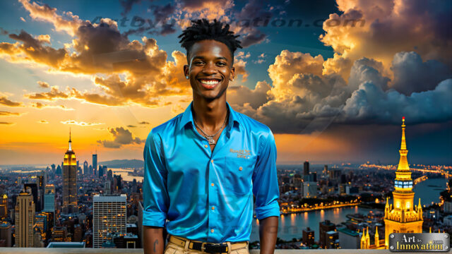 The Men of the Golden City is a collection of AI generated images of beautiful, glamorous, handsome guys in the heavens. The heavenly landscape evokes a sense of magnificence, the majestic gothic architecture, is detailed and crafted to create an atmosphere of reverence and divine glory. The mystical and galactic landscape highlights the golden city. The great detail of the city and the billowing clouds. A golden river flows from the city to the end of the galaxy. The vast galaxy almost covers the image. The stars and constellations sparkle in the galaxy. The city has massive, magnificent, majestic gothic architecture.