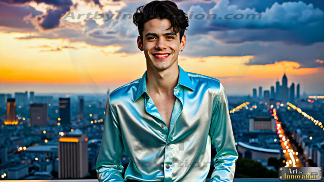 The Men of the Golden City is a collection of AI generated images of beautiful, glamorous, handsome guys in the heavens. The heavenly landscape evokes a sense of magnificence, the majestic gothic architecture, is detailed and crafted to create an atmosphere of reverence and divine glory. The mystical and galactic landscape highlights the golden city. The great detail of the city and the billowing clouds. A golden river flows from the city to the end of the galaxy. The vast galaxy almost covers the image. The stars and constellations sparkle in the galaxy. The city has massive, magnificent, majestic gothic architecture.