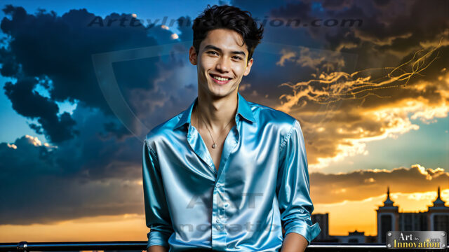 The Men of the Golden City is a collection of AI generated images of beautiful, glamorous, handsome guys in the heavens. The heavenly landscape evokes a sense of magnificence, the majestic gothic architecture, is detailed and crafted to create an atmosphere of reverence and divine glory. The mystical and galactic landscape highlights the golden city. The great detail of the city and the billowing clouds. A golden river flows from the city to the end of the galaxy. The vast galaxy almost covers the image. The stars and constellations sparkle in the galaxy. The city has massive, magnificent, majestic gothic architecture.