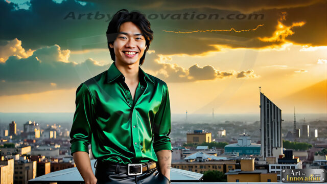 The Men of the Golden City is a collection of AI generated images of beautiful, glamorous, handsome guys in the heavens. The heavenly landscape evokes a sense of magnificence, the majestic gothic architecture, is detailed and crafted to create an atmosphere of reverence and divine glory. The mystical and galactic landscape highlights the golden city. The great detail of the city and the billowing clouds. A golden river flows from the city to the end of the galaxy. The vast galaxy almost covers the image. The stars and constellations sparkle in the galaxy. The city has massive, magnificent, majestic gothic architecture.