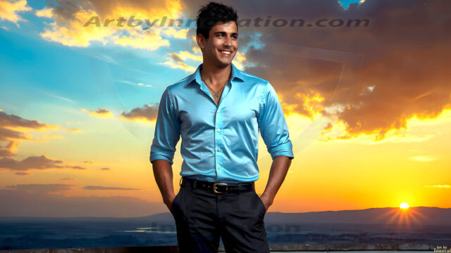 The Beautiful Young Men of the Golden City, is a collection of AI generated images of sexy, glamorous, handsome guys in the heavens. In this fantasy photograph of a young men in their late teens and 20's, overlooking a large golden city in the heavens. Generated to be as realistic as possible, in this this fantasy setting, with todays technology. Wearing jeans, an unbuttoned, vibrant, long-sleeve, button down shirt. The subject is enjoying a beautiful day outdoors. The mystical, galactic landscape, and the vibrant cosmic canopies, every detail, from the texture of the clouds, to the magnificent, majestic gothic architecture of the golden city, is crafted to create an atmosphere of reverence and divine glory. With a breathtaking scene, offering warm golden hour lighting. The heavenly landscape evokes a sense of freedom and tranquility, that is expresses through his facial features and smile, as day turns to night. The heavenly landscape evokes a sense of mysterious black space and light, with a vast galaxy that almost covers the image, the stars and constellations sparkle bright, in dark blue sky.