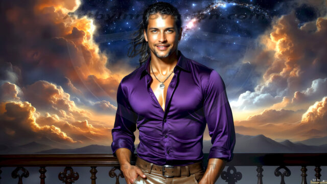 The Beautiful Young Men of the Golden City, is a collection of AI generated images of sexy, glamorous, handsome guys in the heavens. In this fantasy photograph of a young men in their late teens and 20's, overlooking a large golden city in the heavens. Generated to be as realistic as possible, in this this fantasy setting, with todays technology. Wearing jeans, an unbuttoned, vibrant, long-sleeve, button down shirt. The subject is enjoying a beautiful day outdoors. The mystical, galactic landscape, and the vibrant cosmic canopies, every detail, from the texture of the clouds, to the magnificent, majestic gothic architecture of the golden city, is crafted to create an atmosphere of reverence and divine glory. With a breathtaking scene, offering warm golden hour lighting. The heavenly landscape evokes a sense of freedom and tranquility, that is expresses through his facial features and smile, as day turns to night. The heavenly landscape evokes a sense of mysterious black space and light, with a vast galaxy that almost covers the image, the stars and constellations sparkle bright, in dark blue sky.
