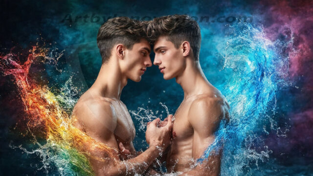 Love-and-Pride-in-full-Color. AI-generated art featuring beautiful, handsome, sexy, shirtless, men, lads, celebrating pride with the one they love. Gay Men embellished with the vibrant rainbow palette colors, inspired by the gay pride flag, offering a striking visual impact.
Pride celebrations are events that honor LGBTQ+ people through parades, festivals, and educational events, promoting social acceptance, legal rights, and community pride. These celebrations often occur in June, which is designated as Pride Month, coinciding with the anniversary of the 1969 Stonewall Uprising. While many events have become celebratory, they can still serve as demonstrations for rights such as same-sex marriage and anti-discrimination laws.