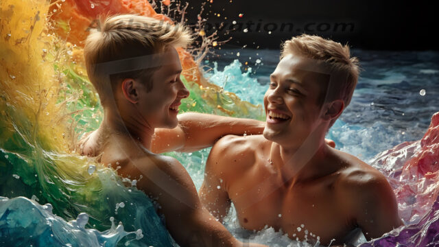 Love-and-Pride-in-full-Color. AI-generated art featuring beautiful, handsome, sexy, shirtless, men, lads, celebrating pride with the one they love. Gay Men embellished with the vibrant rainbow palette colors, inspired by the gay pride flag, offering a striking visual impact.
Pride celebrations are events that honor LGBTQ+ people through parades, festivals, and educational events, promoting social acceptance, legal rights, and community pride. These celebrations often occur in June, which is designated as Pride Month, coinciding with the anniversary of the 1969 Stonewall Uprising. While many events have become celebratory, they can still serve as demonstrations for rights such as same-sex marriage and anti-discrimination laws.