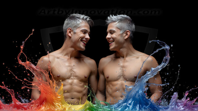 Love-and-Pride-in-full-Color. AI-generated art featuring beautiful, handsome, sexy, shirtless, men, lads, celebrating pride with the one they love. Gay Men embellished with the vibrant rainbow palette colors, inspired by the gay pride flag, offering a striking visual impact.
Pride celebrations are events that honor LGBTQ+ people through parades, festivals, and educational events, promoting social acceptance, legal rights, and community pride. These celebrations often occur in June, which is designated as Pride Month, coinciding with the anniversary of the 1969 Stonewall Uprising. While many events have become celebratory, they can still serve as demonstrations for rights such as same-sex marriage and anti-discrimination laws.