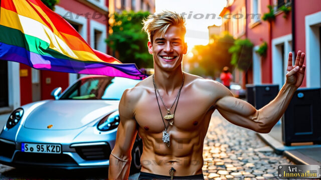 Men Walking with Pride. AI-generated art featuring beautiful, handsome, sexy, shirtless, men, lads, celebrating pride walking with the one they love. Gay Men embellished with the vibrant rainbow palette colors, inspired by the gay pride flag, offering a striking visual impact.
Pride celebrations are events that honor LGBTQ+ people through parades, festivals, and educational events, promoting social acceptance, legal rights, and community pride. These celebrations often occur in June, which is designated as Pride Month, coinciding with the anniversary of the 1969 Stonewall Uprising. While many events have become celebratory, they can still serve as demonstrations for rights such as same-sex marriage and anti-discrimination laws.