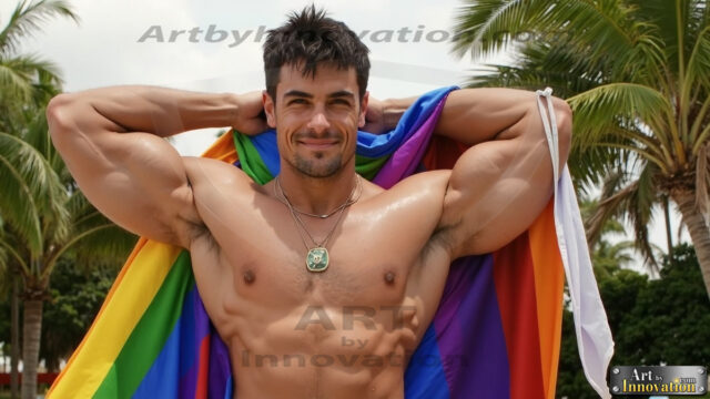 Men Walking with Pride. AI-generated art featuring beautiful, handsome, sexy, shirtless, men, lads, celebrating pride walking with the one they love. Gay Men embellished with the vibrant rainbow palette colors, inspired by the gay pride flag, offering a striking visual impact.
Pride celebrations are events that honor LGBTQ+ people through parades, festivals, and educational events, promoting social acceptance, legal rights, and community pride. These celebrations often occur in June, which is designated as Pride Month, coinciding with the anniversary of the 1969 Stonewall Uprising. While many events have become celebratory, they can still serve as demonstrations for rights such as same-sex marriage and anti-discrimination laws.