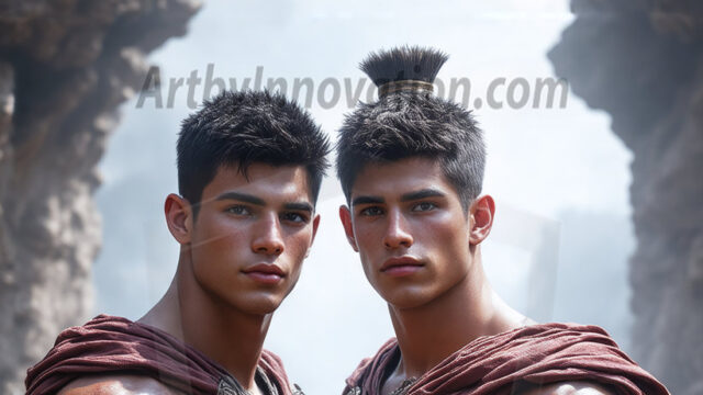 Hot & Sexy Male Warriors in Love. A painting of a young man and his partner just after a bloody battle. Embracing each other that they survived this terrible event. Insanely handsome, perfect cherub faces, detailed faces, of two warriors after a bloody battle, blooded and battle scared, holding a chrome & red blade, perfect detailed handsome faces, high cheekbones, rosy cheeks, strong jawlines, cute, intimate scene of 2boys in love, overwhelmed by emotion, they survived the battle together, embracing each other.