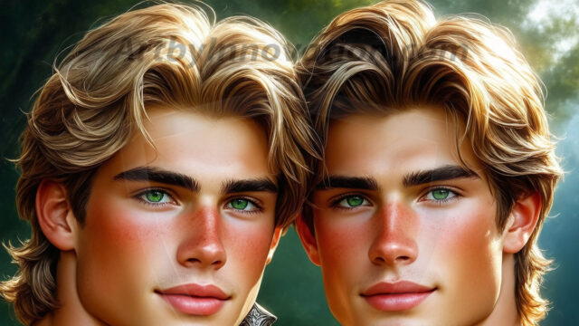 Hot & Sexy Male Warriors in Love. A painting of a young man and his partner just after a bloody battle. Embracing each other that they survived this terrible event. Insanely handsome, perfect cherub faces, detailed faces, of two warriors after a bloody battle, blooded and battle scared, holding a chrome & red blade, perfect detailed handsome faces, high cheekbones, rosy cheeks, strong jawlines, cute, intimate scene of 2boys in love, overwhelmed by emotion, they survived the battle together, embracing each other.