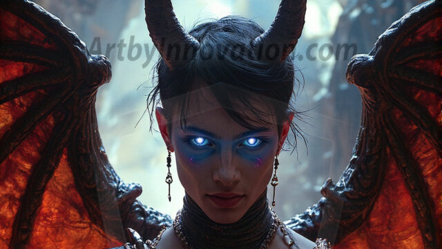 In a dark, ethereal realm, in the midst of the darkness, a figure emerges with an aura of power and magnetism. He is both horrific and strangely captivating, drawing the eye even as he repels the soul. His form is indistinct at first, a ripple in the oppressive blackness, you want to run but you become overwhelmed, drawn in to this creatures powers. Captative by both fear and beauty, you realize, he's a male succubus demon. Deep within the ruins of hell, with a sword in your hand, ready to battle, but unwilling or unable to do so. His skin, flickering fires, casting a dynamic glow across his glistening wet, shinny, body. The flames dance along his chiseled muscular torso and body, casting vibrant hues that seem to emanate from his very core. His eyes, have a piercing glow, locked in a gaze, his eyes, exudes confidence and authority. Unable to move, or unwilling to do so, drawn by his almost completely nude body and overwhelmed by his powers, you given to his will.