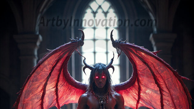 In a dark, ethereal realm, in the midst of the darkness, a figure emerges with an aura of power and magnetism. He is both horrific and strangely captivating, drawing the eye even as he repels the soul. His form is indistinct at first, a ripple in the oppressive blackness, you want to run but you become overwhelmed, drawn in to this creatures powers. Captative by both fear and beauty, you realize, he's a male succubus demon. Deep within the ruins of hell, with a sword in your hand, ready to battle, but unwilling or unable to do so. His skin, flickering fires, casting a dynamic glow across his glistening wet, shinny, body. The flames dance along his chiseled muscular torso and body, casting vibrant hues that seem to emanate from his very core. His eyes, have a piercing glow, locked in a gaze, his eyes, exudes confidence and authority. Unable to move, or unwilling to do so, drawn by his almost completely nude body and overwhelmed by his powers, you given to his will.