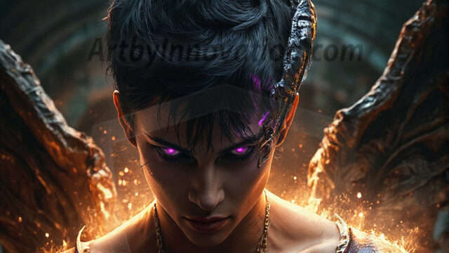 In a dark, ethereal realm, in the midst of the darkness, a figure emerges with an aura of power and magnetism. He is both horrific and strangely captivating, drawing the eye even as he repels the soul. His form is indistinct at first, a ripple in the oppressive blackness, you want to run but you become overwhelmed, drawn in to this creatures powers. Captative by both fear and beauty, you realize, he's a male succubus demon. Deep within the ruins of hell, with a sword in your hand, ready to battle, but unwilling or unable to do so. His skin, flickering fires, casting a dynamic glow across his glistening wet, shinny, body. The flames dance along his chiseled muscular torso and body, casting vibrant hues that seem to emanate from his very core. His eyes, have a piercing glow, locked in a gaze, his eyes, exudes confidence and authority. Unable to move, or unwilling to do so, drawn by his almost completely nude body and overwhelmed by his powers, you given to his will.