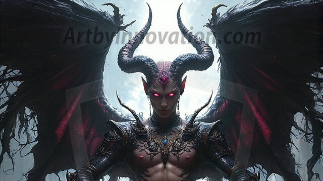 In a dark, ethereal realm, in the midst of the darkness, a figure emerges with an aura of power and magnetism. He is both horrific and strangely captivating, drawing the eye even as he repels the soul. His form is indistinct at first, a ripple in the oppressive blackness, you want to run but you become overwhelmed, drawn in to this creatures powers. Captative by both fear and beauty, you realize, he's a male succubus demon. Deep within the ruins of hell, with a sword in your hand, ready to battle, but unwilling or unable to do so. His skin, flickering fires, casting a dynamic glow across his glistening wet, shinny, body. The flames dance along his chiseled muscular torso and body, casting vibrant hues that seem to emanate from his very core. His eyes, have a piercing glow, locked in a gaze, his eyes, exudes confidence and authority. Unable to move, or unwilling to do so, drawn by his almost completely nude body and overwhelmed by his powers, you given to his will.