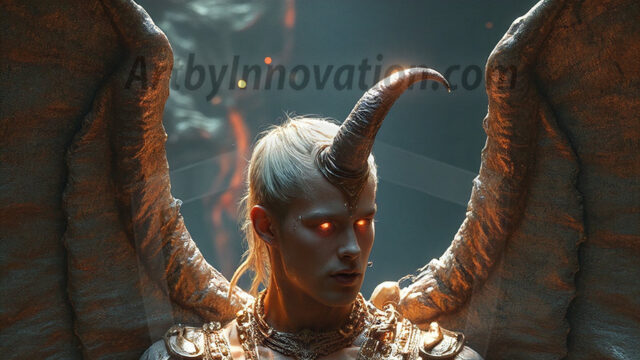 In a dark, ethereal realm, in the midst of the darkness, a figure emerges with an aura of power and magnetism. He is both horrific and strangely captivating, drawing the eye even as he repels the soul. His form is indistinct at first, a ripple in the oppressive blackness, you want to run but you become overwhelmed, drawn in to this creatures powers. Captative by both fear and beauty, you realize, he's a male succubus demon. Deep within the ruins of hell, with a sword in your hand, ready to battle, but unwilling or unable to do so. His skin, flickering fires, casting a dynamic glow across his glistening wet, shinny, body. The flames dance along his chiseled muscular torso and body, casting vibrant hues that seem to emanate from his very core. His eyes, have a piercing glow, locked in a gaze, his eyes, exudes confidence and authority. Unable to move, or unwilling to do so, drawn by his almost completely nude body and overwhelmed by his powers, you given to his will.