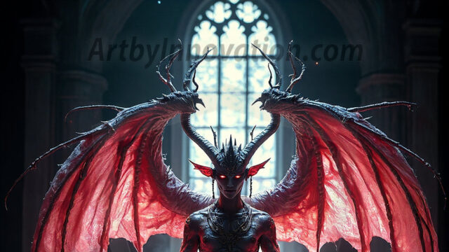 In a dark, ethereal realm, in the midst of the darkness, a figure emerges with an aura of power and magnetism. He is both horrific and strangely captivating, drawing the eye even as he repels the soul. His form is indistinct at first, a ripple in the oppressive blackness, you want to run but you become overwhelmed, drawn in to this creatures powers. Captative by both fear and beauty, you realize, he's a male succubus demon. Deep within the ruins of hell, with a sword in your hand, ready to battle, but unwilling or unable to do so. His skin, flickering fires, casting a dynamic glow across his glistening wet, shinny, body. The flames dance along his chiseled muscular torso and body, casting vibrant hues that seem to emanate from his very core. His eyes, have a piercing glow, locked in a gaze, his eyes, exudes confidence and authority. Unable to move, or unwilling to do so, drawn by his almost completely nude body and overwhelmed by his powers, you given to his will.