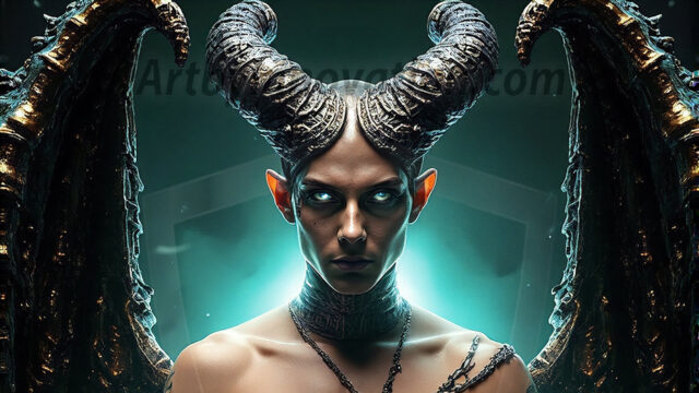 In a dark, ethereal realm, in the midst of the darkness, a figure emerges with an aura of power and magnetism. He is both horrific and strangely captivating, drawing the eye even as he repels the soul. His form is indistinct at first, a ripple in the oppressive blackness, you want to run but you become overwhelmed, drawn in to this creatures powers. Captative by both fear and beauty, you realize, he's a male succubus demon. Deep within the ruins of hell, with a sword in your hand, ready to battle, but unwilling or unable to do so. His skin, flickering fires, casting a dynamic glow across his glistening wet, shinny, body. The flames dance along his chiseled muscular torso and body, casting vibrant hues that seem to emanate from his very core. His eyes, have a piercing glow, locked in a gaze, his eyes, exudes confidence and authority. Unable to move, or unwilling to do so, drawn by his almost completely nude body and overwhelmed by his powers, you given to his will.