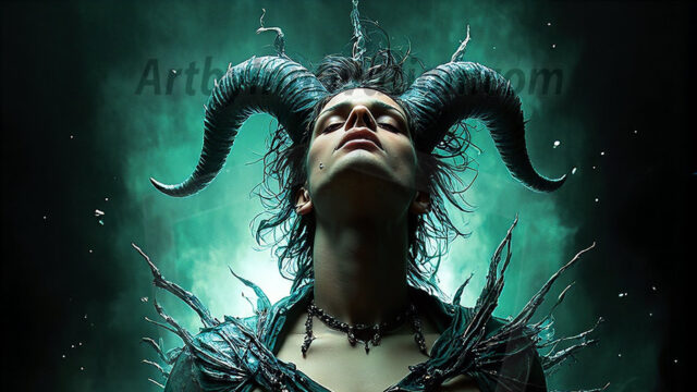 In a dark, ethereal realm, in the midst of the darkness, a figure emerges with an aura of power and magnetism. He is both horrific and strangely captivating, drawing the eye even as he repels the soul. His form is indistinct at first, a ripple in the oppressive blackness, you want to run but you become overwhelmed, drawn in to this creatures powers. Captative by both fear and beauty, you realize, he's a male succubus demon. Deep within the ruins of hell, with a sword in your hand, ready to battle, but unwilling or unable to do so. His skin, flickering fires, casting a dynamic glow across his glistening wet, shinny, body. The flames dance along his chiseled muscular torso and body, casting vibrant hues that seem to emanate from his very core. His eyes, have a piercing glow, locked in a gaze, his eyes, exudes confidence and authority. Unable to move, or unwilling to do so, drawn by his almost completely nude body and overwhelmed by his powers, you given to his will.