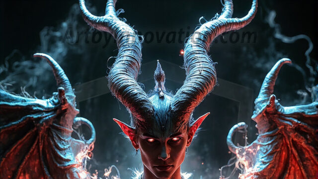 In a dark, ethereal realm, in the midst of the darkness, a figure emerges with an aura of power and magnetism. He is both horrific and strangely captivating, drawing the eye even as he repels the soul. His form is indistinct at first, a ripple in the oppressive blackness, you want to run but you become overwhelmed, drawn in to this creatures powers. Captative by both fear and beauty, you realize, he's a male succubus demon. Deep within the ruins of hell, with a sword in your hand, ready to battle, but unwilling or unable to do so. His skin, flickering fires, casting a dynamic glow across his glistening wet, shinny, body. The flames dance along his chiseled muscular torso and body, casting vibrant hues that seem to emanate from his very core. His eyes, have a piercing glow, locked in a gaze, his eyes, exudes confidence and authority. Unable to move, or unwilling to do so, drawn by his almost completely nude body and overwhelmed by his powers, you given to his will.