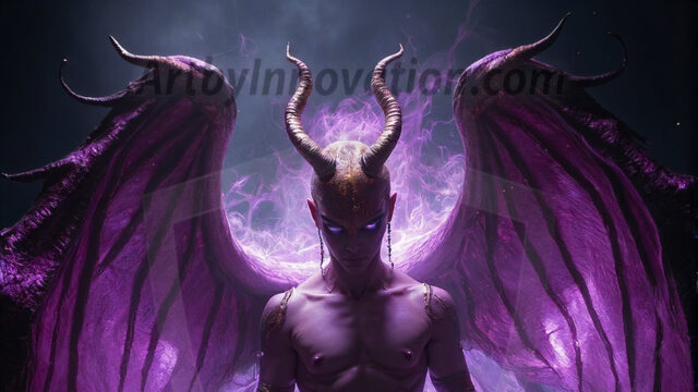 In a dark, ethereal realm, in the midst of the darkness, a figure emerges with an aura of power and magnetism. He is both horrific and strangely captivating, drawing the eye even as he repels the soul. His form is indistinct at first, a ripple in the oppressive blackness, you want to run but you become overwhelmed, drawn in to this creatures powers. Captative by both fear and beauty, you realize, he's a male succubus demon. Deep within the ruins of hell, with a sword in your hand, ready to battle, but unwilling or unable to do so. His skin, flickering fires, casting a dynamic glow across his glistening wet, shinny, body. The flames dance along his chiseled muscular torso and body, casting vibrant hues that seem to emanate from his very core. His eyes, have a piercing glow, locked in a gaze, his eyes, exudes confidence and authority. Unable to move, or unwilling to do so, drawn by his almost completely nude body and overwhelmed by his powers, you given to his will.