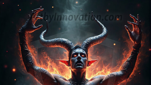 In a dark, ethereal realm, in the midst of the darkness, a figure emerges with an aura of power and magnetism. He is both horrific and strangely captivating, drawing the eye even as he repels the soul. His form is indistinct at first, a ripple in the oppressive blackness, you want to run but you become overwhelmed, drawn in to this creatures powers. Captative by both fear and beauty, you realize, he's a male succubus demon. Deep within the ruins of hell, with a sword in your hand, ready to battle, but unwilling or unable to do so. His skin, flickering fires, casting a dynamic glow across his glistening wet, shinny, body. The flames dance along his chiseled muscular torso and body, casting vibrant hues that seem to emanate from his very core. His eyes, have a piercing glow, locked in a gaze, his eyes, exudes confidence and authority. Unable to move, or unwilling to do so, drawn by his almost completely nude body and overwhelmed by his powers, you given to his will.