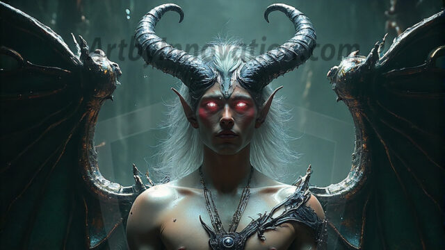 In a dark, ethereal realm, in the midst of the darkness, a figure emerges with an aura of power and magnetism. He is both horrific and strangely captivating, drawing the eye even as he repels the soul. His form is indistinct at first, a ripple in the oppressive blackness, you want to run but you become overwhelmed, drawn in to this creatures powers. Captative by both fear and beauty, you realize, he's a male succubus demon. Deep within the ruins of hell, with a sword in your hand, ready to battle, but unwilling or unable to do so. His skin, flickering fires, casting a dynamic glow across his glistening wet, shinny, body. The flames dance along his chiseled muscular torso and body, casting vibrant hues that seem to emanate from his very core. His eyes, have a piercing glow, locked in a gaze, his eyes, exudes confidence and authority. Unable to move, or unwilling to do so, drawn by his almost completely nude body and overwhelmed by his powers, you given to his will.