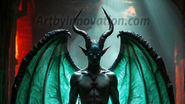 In a dark, ethereal realm, in the midst of the darkness, a figure emerges with an aura of power and magnetism. He is both horrific and strangely captivating, drawing the eye even as he repels the soul. His form is indistinct at first, a ripple in the oppressive blackness, you want to run but you become overwhelmed, drawn in to this creatures powers. Captative by both fear and beauty, you realize, he's a male succubus demon. Deep within the ruins of hell, with a sword in your hand, ready to battle, but unwilling or unable to do so. His skin, flickering fires, casting a dynamic glow across his glistening wet, shinny, body. The flames dance along his chiseled muscular torso and body, casting vibrant hues that seem to emanate from his very core. His eyes, have a piercing glow, locked in a gaze, his eyes, exudes confidence and authority. Unable to move, or unwilling to do so, drawn by his almost completely nude body and overwhelmed by his powers, you given to his will.