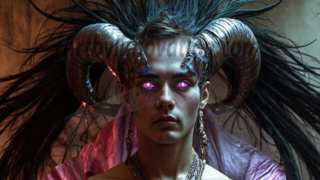 In a dark, ethereal realm, in the midst of the darkness, a figure emerges with an aura of power and magnetism. He is both horrific and strangely captivating, drawing the eye even as he repels the soul. His form is indistinct at first, a ripple in the oppressive blackness, you want to run but you become overwhelmed, drawn in to this creatures powers. Captative by both fear and beauty, you realize, he's a male succubus demon. Deep within the ruins of hell, with a sword in your hand, ready to battle, but unwilling or unable to do so. His skin, flickering fires, casting a dynamic glow across his glistening wet, shinny, body. The flames dance along his chiseled muscular torso and body, casting vibrant hues that seem to emanate from his very core. His eyes, have a piercing glow, locked in a gaze, his eyes, exudes confidence and authority. Unable to move, or unwilling to do so, drawn by his almost completely nude body and overwhelmed by his powers, you given to his will.