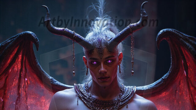 In a dark, ethereal realm, in the midst of the darkness, a figure emerges with an aura of power and magnetism. He is both horrific and strangely captivating, drawing the eye even as he repels the soul. His form is indistinct at first, a ripple in the oppressive blackness, you want to run but you become overwhelmed, drawn in to this creatures powers. Captative by both fear and beauty, you realize, he's a male succubus demon. Deep within the ruins of hell, with a sword in your hand, ready to battle, but unwilling or unable to do so. His skin, flickering fires, casting a dynamic glow across his glistening wet, shinny, body. The flames dance along his chiseled muscular torso and body, casting vibrant hues that seem to emanate from his very core. His eyes, have a piercing glow, locked in a gaze, his eyes, exudes confidence and authority. Unable to move, or unwilling to do so, drawn by his almost completely nude body and overwhelmed by his powers, you given to his will.