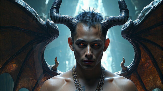 In a dark, ethereal realm, in the midst of the darkness, a figure emerges with an aura of power and magnetism. He is both horrific and strangely captivating, drawing the eye even as he repels the soul. His form is indistinct at first, a ripple in the oppressive blackness, you want to run but you become overwhelmed, drawn in to this creatures powers. Captative by both fear and beauty, you realize, he's a male succubus demon. Deep within the ruins of hell, with a sword in your hand, ready to battle, but unwilling or unable to do so. His skin, flickering fires, casting a dynamic glow across his glistening wet, shinny, body. The flames dance along his chiseled muscular torso and body, casting vibrant hues that seem to emanate from his very core. His eyes, have a piercing glow, locked in a gaze, his eyes, exudes confidence and authority. Unable to move, or unwilling to do so, drawn by his almost completely nude body and overwhelmed by his powers, you given to his will.