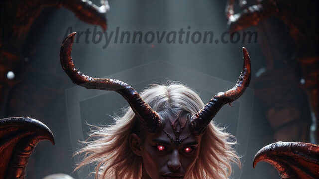 In a dark, ethereal realm, in the midst of the darkness, a figure emerges with an aura of power and magnetism. He is both horrific and strangely captivating, drawing the eye even as he repels the soul. His form is indistinct at first, a ripple in the oppressive blackness, you want to run but you become overwhelmed, drawn in to this creatures powers. Captative by both fear and beauty, you realize, he's a male succubus demon. Deep within the ruins of hell, with a sword in your hand, ready to battle, but unwilling or unable to do so. His skin, flickering fires, casting a dynamic glow across his glistening wet, shinny, body. The flames dance along his chiseled muscular torso and body, casting vibrant hues that seem to emanate from his very core. His eyes, have a piercing glow, locked in a gaze, his eyes, exudes confidence and authority. Unable to move, or unwilling to do so, drawn by his almost completely nude body and overwhelmed by his powers, you given to his will.