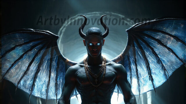 In a dark, ethereal realm, in the midst of the darkness, a figure emerges with an aura of power and magnetism. He is both horrific and strangely captivating, drawing the eye even as he repels the soul. His form is indistinct at first, a ripple in the oppressive blackness, you want to run but you become overwhelmed, drawn in to this creatures powers. Captative by both fear and beauty, you realize, he's a male succubus demon. Deep within the ruins of hell, with a sword in your hand, ready to battle, but unwilling or unable to do so. His skin, flickering fires, casting a dynamic glow across his glistening wet, shinny, body. The flames dance along his chiseled muscular torso and body, casting vibrant hues that seem to emanate from his very core. His eyes, have a piercing glow, locked in a gaze, his eyes, exudes confidence and authority. Unable to move, or unwilling to do so, drawn by his almost completely nude body and overwhelmed by his powers, you given to his will.