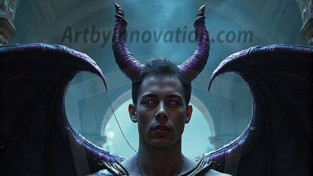 In a dark, ethereal realm, in the midst of the darkness, a figure emerges with an aura of power and magnetism. He is both horrific and strangely captivating, drawing the eye even as he repels the soul. His form is indistinct at first, a ripple in the oppressive blackness, you want to run but you become overwhelmed, drawn in to this creatures powers. Captative by both fear and beauty, you realize, he's a male succubus demon. Deep within the ruins of hell, with a sword in your hand, ready to battle, but unwilling or unable to do so. His skin, flickering fires, casting a dynamic glow across his glistening wet, shinny, body. The flames dance along his chiseled muscular torso and body, casting vibrant hues that seem to emanate from his very core. His eyes, have a piercing glow, locked in a gaze, his eyes, exudes confidence and authority. Unable to move, or unwilling to do so, drawn by his almost completely nude body and overwhelmed by his powers, you given to his will.