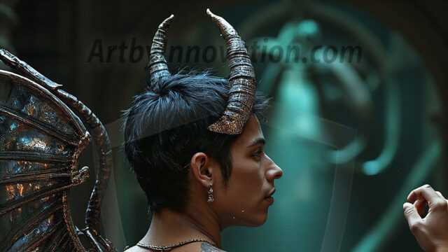 In a dark, ethereal realm, in the midst of the darkness, a figure emerges with an aura of power and magnetism. He is both horrific and strangely captivating, drawing the eye even as he repels the soul. His form is indistinct at first, a ripple in the oppressive blackness, you want to run but you become overwhelmed, drawn in to this creatures powers. Captative by both fear and beauty, you realize, he's a male succubus demon. Deep within the ruins of hell, with a sword in your hand, ready to battle, but unwilling or unable to do so. His skin, flickering fires, casting a dynamic glow across his glistening wet, shinny, body. The flames dance along his chiseled muscular torso and body, casting vibrant hues that seem to emanate from his very core. His eyes, have a piercing glow, locked in a gaze, his eyes, exudes confidence and authority. Unable to move, or unwilling to do so, drawn by his almost completely nude body and overwhelmed by his powers, you given to his will.