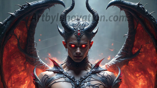 In a dark, ethereal realm, in the midst of the darkness, a figure emerges with an aura of power and magnetism. He is both horrific and strangely captivating, drawing the eye even as he repels the soul. His form is indistinct at first, a ripple in the oppressive blackness, you want to run but you become overwhelmed, drawn in to this creatures powers. Captative by both fear and beauty, you realize, he's a male succubus demon. Deep within the ruins of hell, with a sword in your hand, ready to battle, but unwilling or unable to do so. His skin, flickering fires, casting a dynamic glow across his glistening wet, shinny, body. The flames dance along his chiseled muscular torso and body, casting vibrant hues that seem to emanate from his very core. His eyes, have a piercing glow, locked in a gaze, his eyes, exudes confidence and authority. Unable to move, or unwilling to do so, drawn by his almost completely nude body and overwhelmed by his powers, you given to his will.