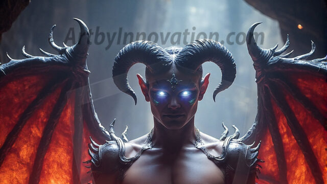 In a dark, ethereal realm, in the midst of the darkness, a figure emerges with an aura of power and magnetism. He is both horrific and strangely captivating, drawing the eye even as he repels the soul. His form is indistinct at first, a ripple in the oppressive blackness, you want to run but you become overwhelmed, drawn in to this creatures powers. Captative by both fear and beauty, you realize, he's a male succubus demon. Deep within the ruins of hell, with a sword in your hand, ready to battle, but unwilling or unable to do so. His skin, flickering fires, casting a dynamic glow across his glistening wet, shinny, body. The flames dance along his chiseled muscular torso and body, casting vibrant hues that seem to emanate from his very core. His eyes, have a piercing glow, locked in a gaze, his eyes, exudes confidence and authority. Unable to move, or unwilling to do so, drawn by his almost completely nude body and overwhelmed by his powers, you given to his will.