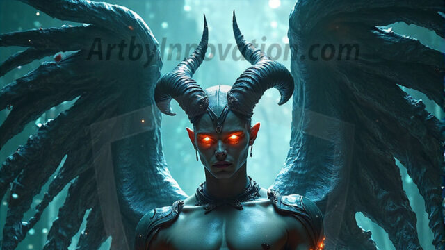 In a dark, ethereal realm, in the midst of the darkness, a figure emerges with an aura of power and magnetism. He is both horrific and strangely captivating, drawing the eye even as he repels the soul. His form is indistinct at first, a ripple in the oppressive blackness, you want to run but you become overwhelmed, drawn in to this creatures powers. Captative by both fear and beauty, you realize, he's a male succubus demon. Deep within the ruins of hell, with a sword in your hand, ready to battle, but unwilling or unable to do so. His skin, flickering fires, casting a dynamic glow across his glistening wet, shinny, body. The flames dance along his chiseled muscular torso and body, casting vibrant hues that seem to emanate from his very core. His eyes, have a piercing glow, locked in a gaze, his eyes, exudes confidence and authority. Unable to move, or unwilling to do so, drawn by his almost completely nude body and overwhelmed by his powers, you given to his will.